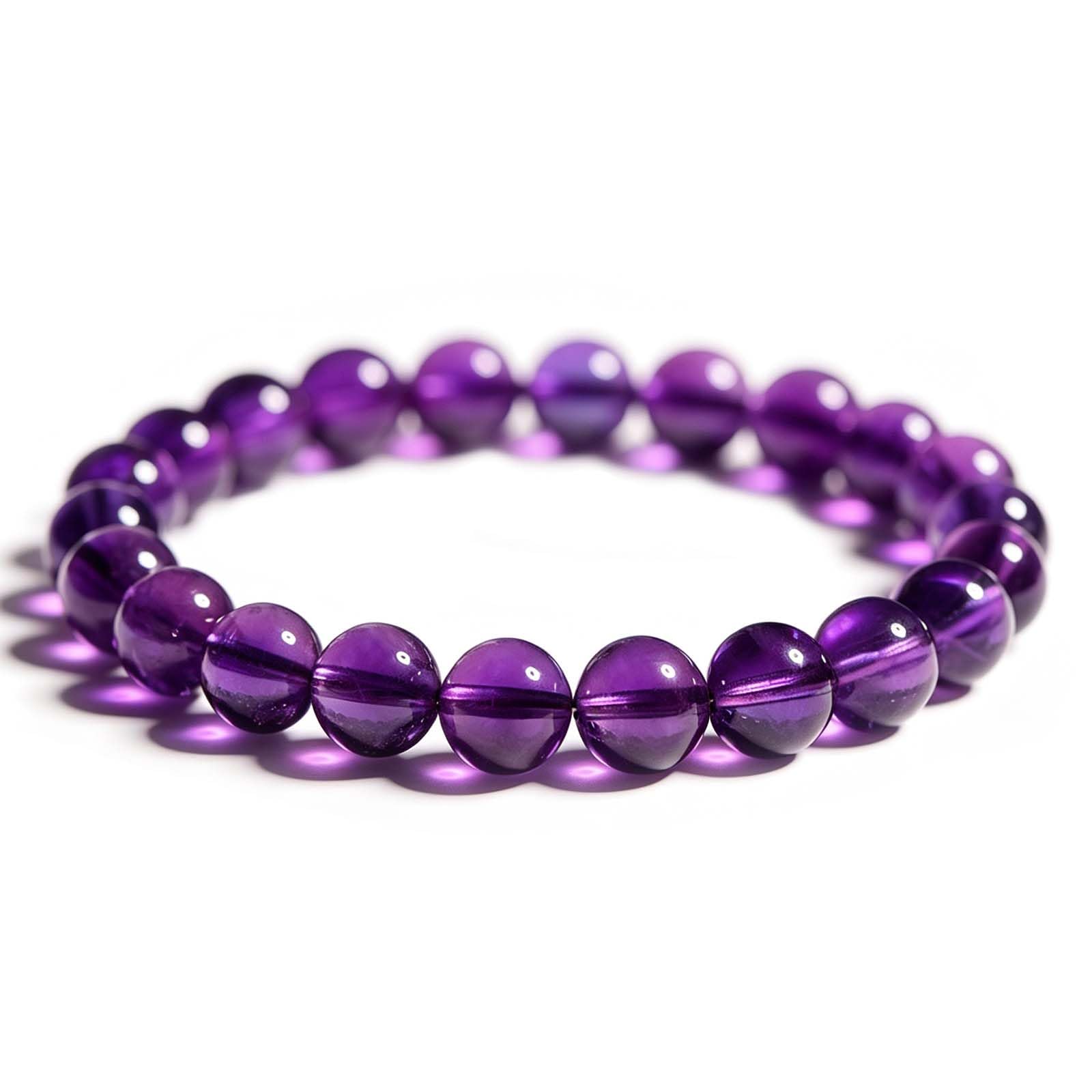 Pulseras elásticas con Cuentas Redondas de Amatista Natural