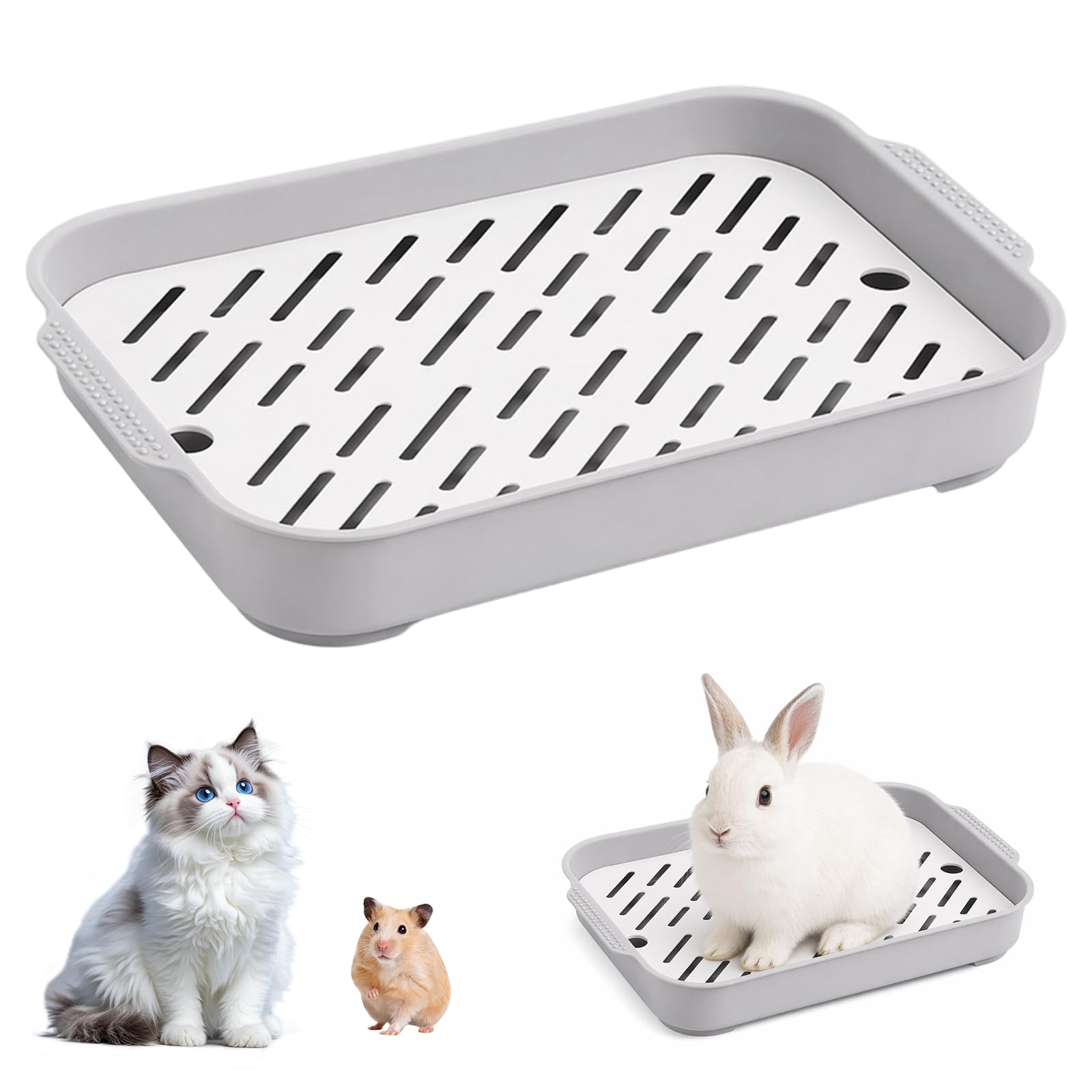 Rabbit Litter Tray, Guinea Pig Litter Box, Small Pet Toilet Potty for Indoor Training, Compact Design with Dimensions 28 x 19 x 3 cm, Grey White Colour