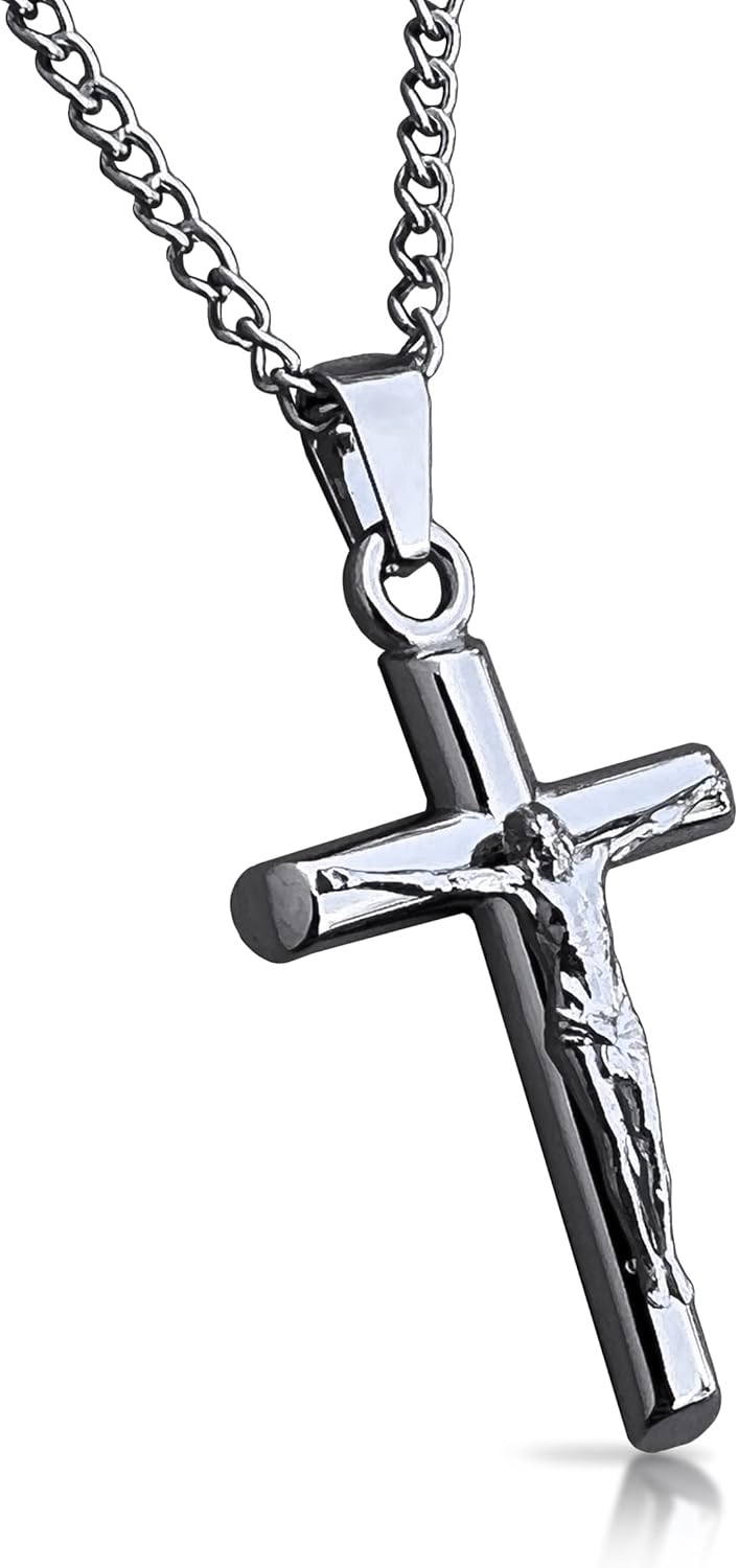 Elite Athletic Gear Crucifix Pendant with Chain Necklace - Stainless Steel - 30MM or 40MM Cross