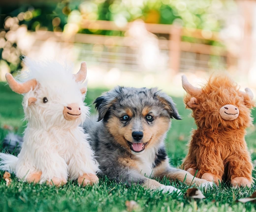 Multipet Highland Cow Plush Dog Toy 2-Pack – Soft Squeaky Farm Animal Toy for Dogs – Assorted Colors (14")