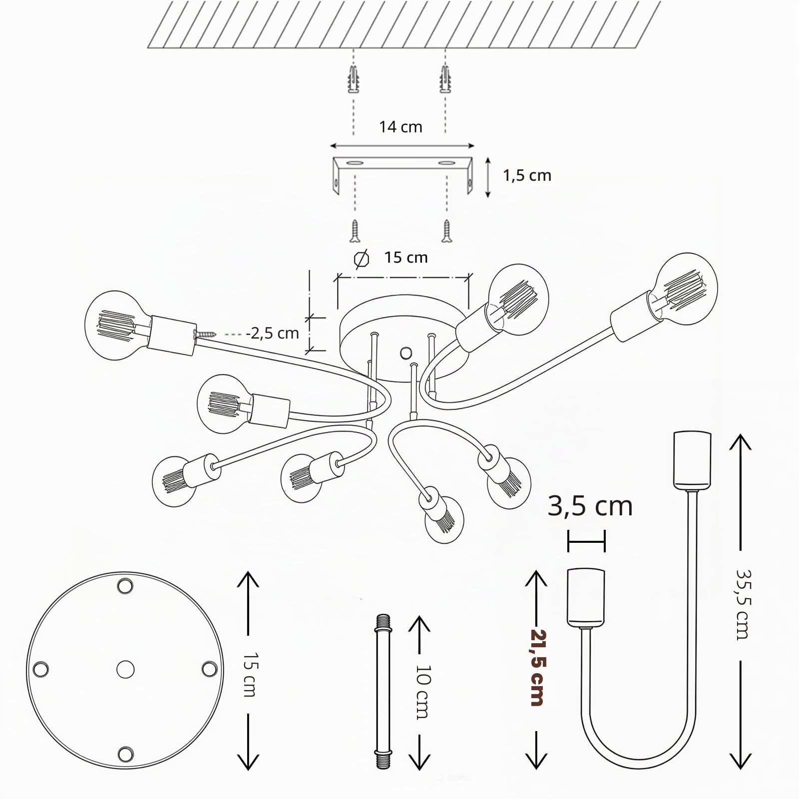 Lampadario Sputnik Oro,8 Luci Plafoniera Soffitto E27 in Metallo | Plafoniera Soffitto Placcatura Superficiale,Lampada da Soffitto per Soggiorno Camera da Letto Cucina Senza Lampadina