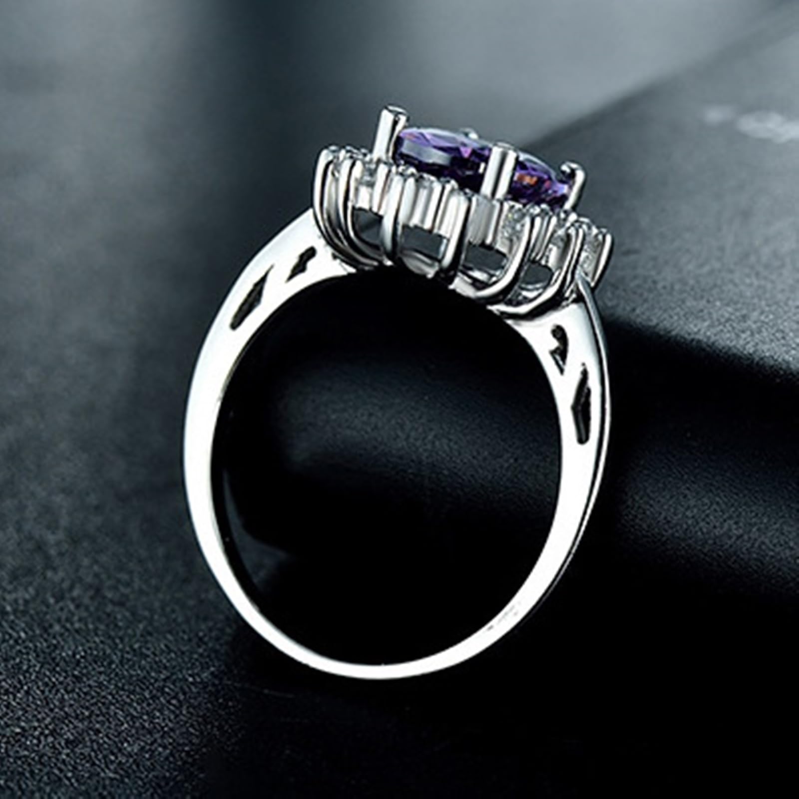 Wycian Anillo de compromiso de plata de ley 925 con circonitas de lujo, tamaño 57 (18,1)