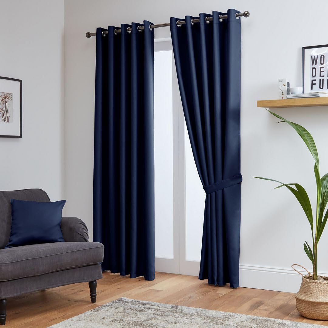John Aird Blackout Curtains Thermal Energy Saving Eyelet Curtains for Bedroom & Living Room Including Tie Backs (Navy, W 46" x L 90" (2 Panels) — image 1