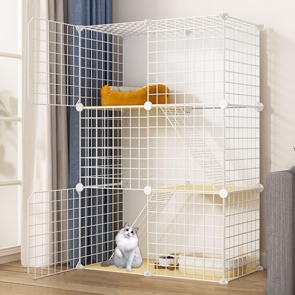 Cage pour chat avec litière et grandes niches intérieures 3 niveaux