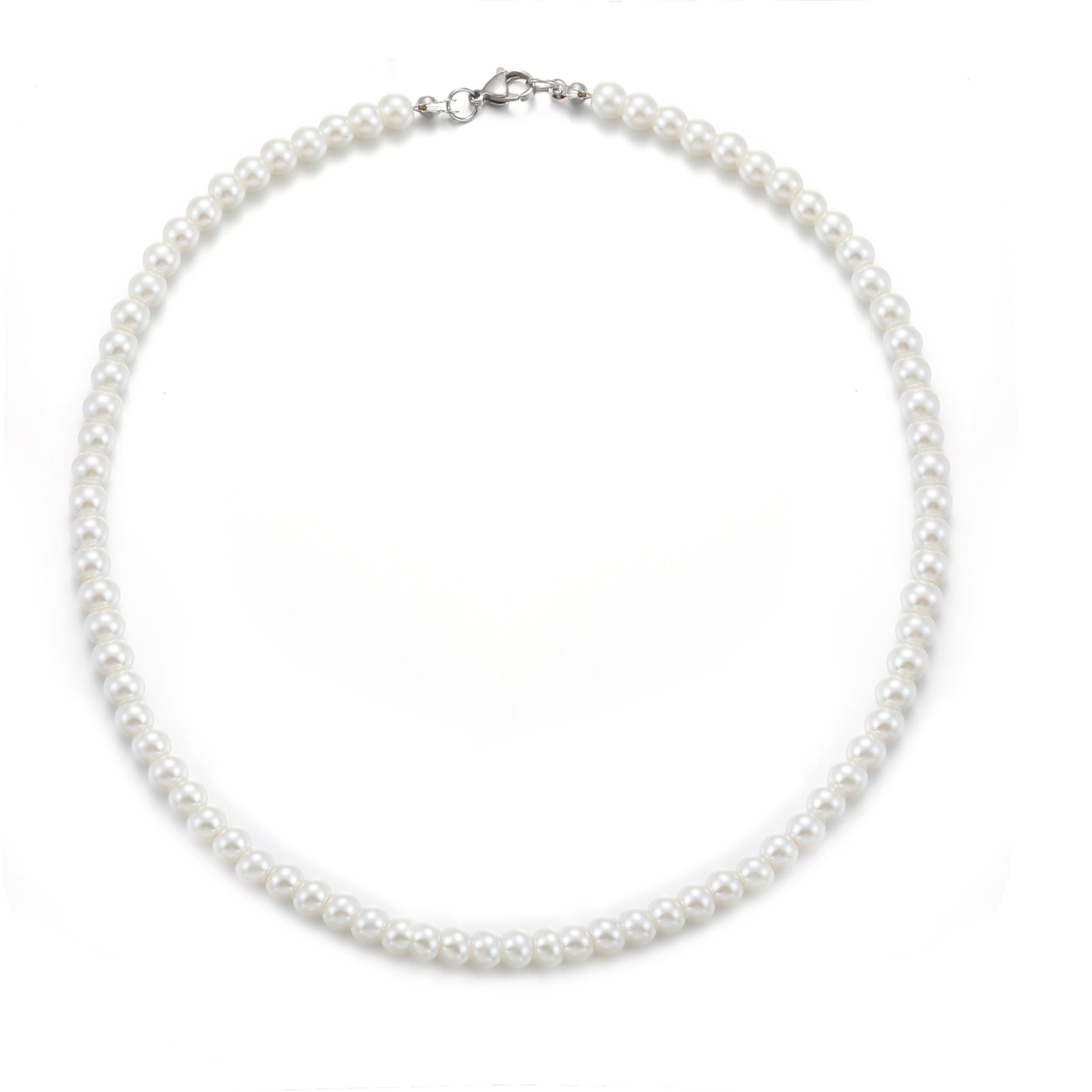 HSWYFCJY 6/8 mm Perlenkette Herren Damen Halskette Weiße Runde Faux Perlen kette 40/45/50/55/60 cm Länge Perlen Choker Kette perlen schmuck Geschenke für Männer Frauen