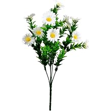 Daisy Flowers Artificial Gerber Daisy Stem with Green Leaves Fake Daisies Greenery Shrubs Plants Arrangements for Garden Front Door Pathway Faux Wildflowers Decor Vase Filler White