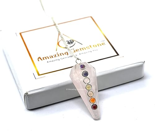 Miniatura 6 de Rose Quartz Crystal Pendulum for Divination - Dowsing Pendulum Necklace with Chakra Cabochon and Chain