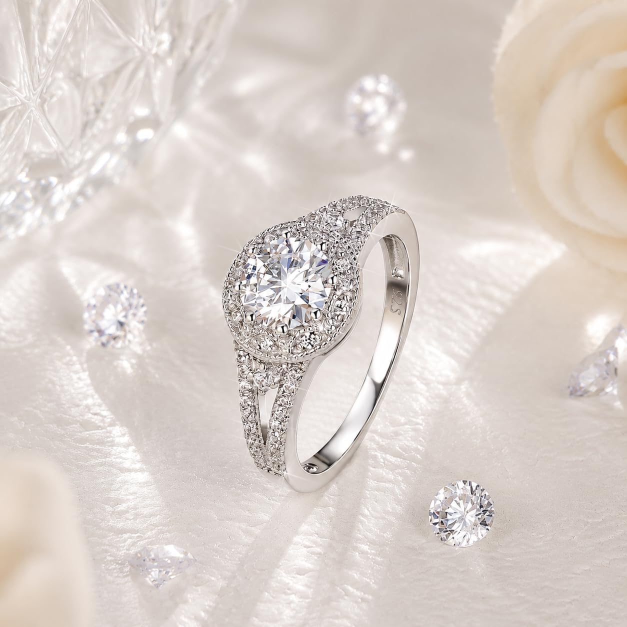 Halo 1 Karat Moissanit Ring für Damen Engagement Verlobungsring