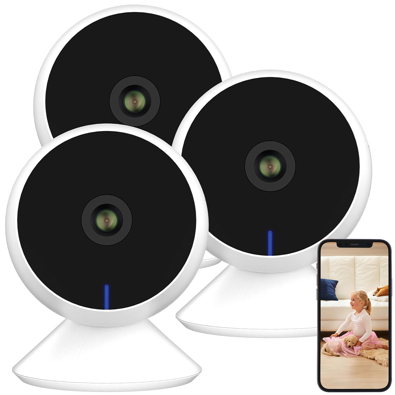 7links Indoor Kamera: 3er-Set 2K-IP-Überwachungskamera, Bewegungserkennung, 3MP, WLAN,App (Kamera innen, Babyphone mit 3, SD)