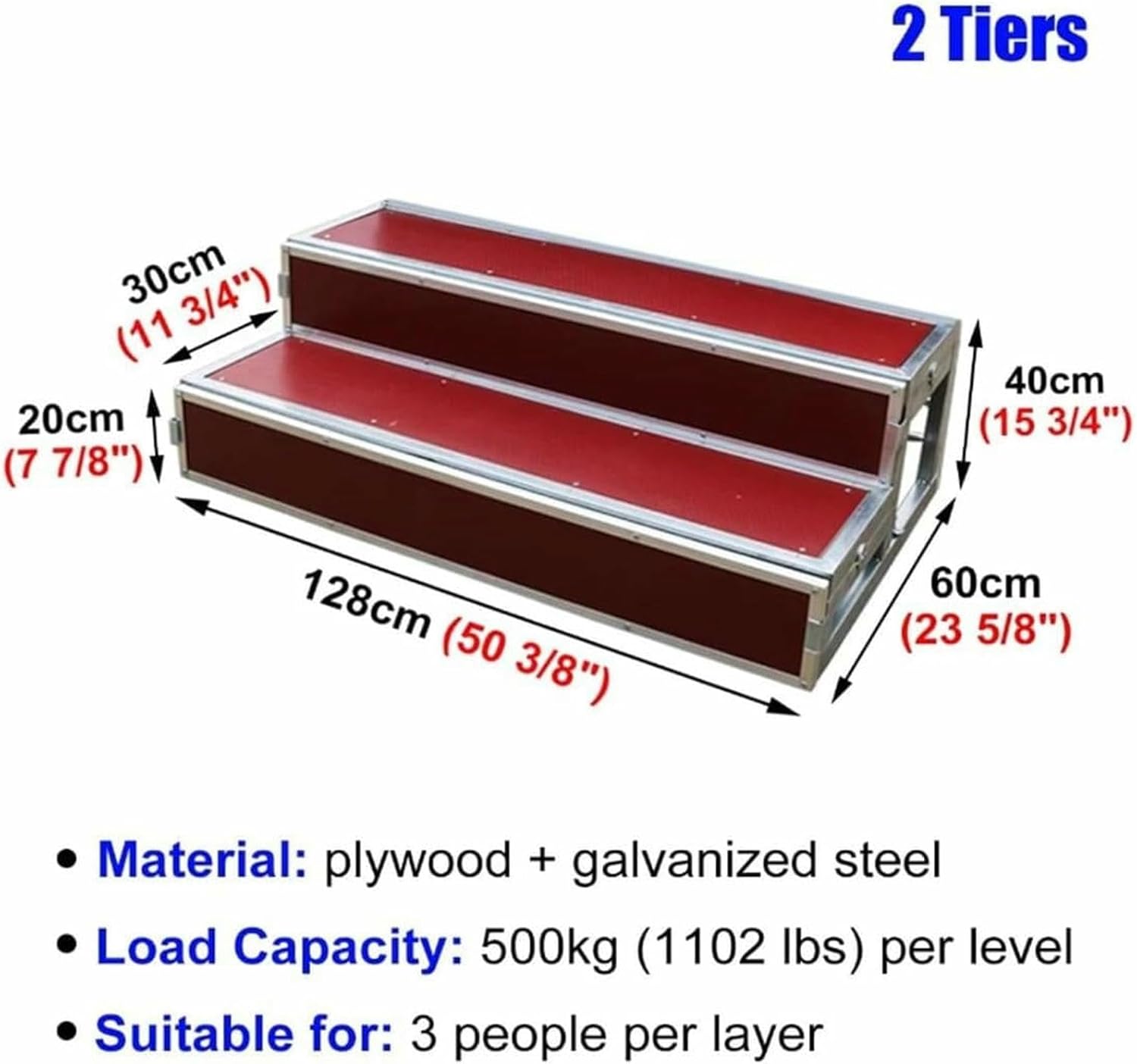 2 Tier Portable Choral Risers, Commercial Classroom Church Choir Stairs Platform, Anti-Slip Group Photo Lectern Podium Staircase Stand