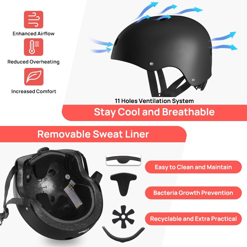JBM Kids Bike Helmet with Kids Knee Pads and Elbow Pads Set - Adjustable Helmet for Kid Protective Gear Set for Roller Skates Cycling BMX Bike Skateboard Inline Skates Scooter