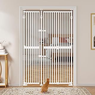 unipaws 74" High Extra Tall Cat Gate, 34.6"-50.5" Wide Cat Safety Gate for Doorway Hallway, Cat Door for Stairs, Auto Clos...