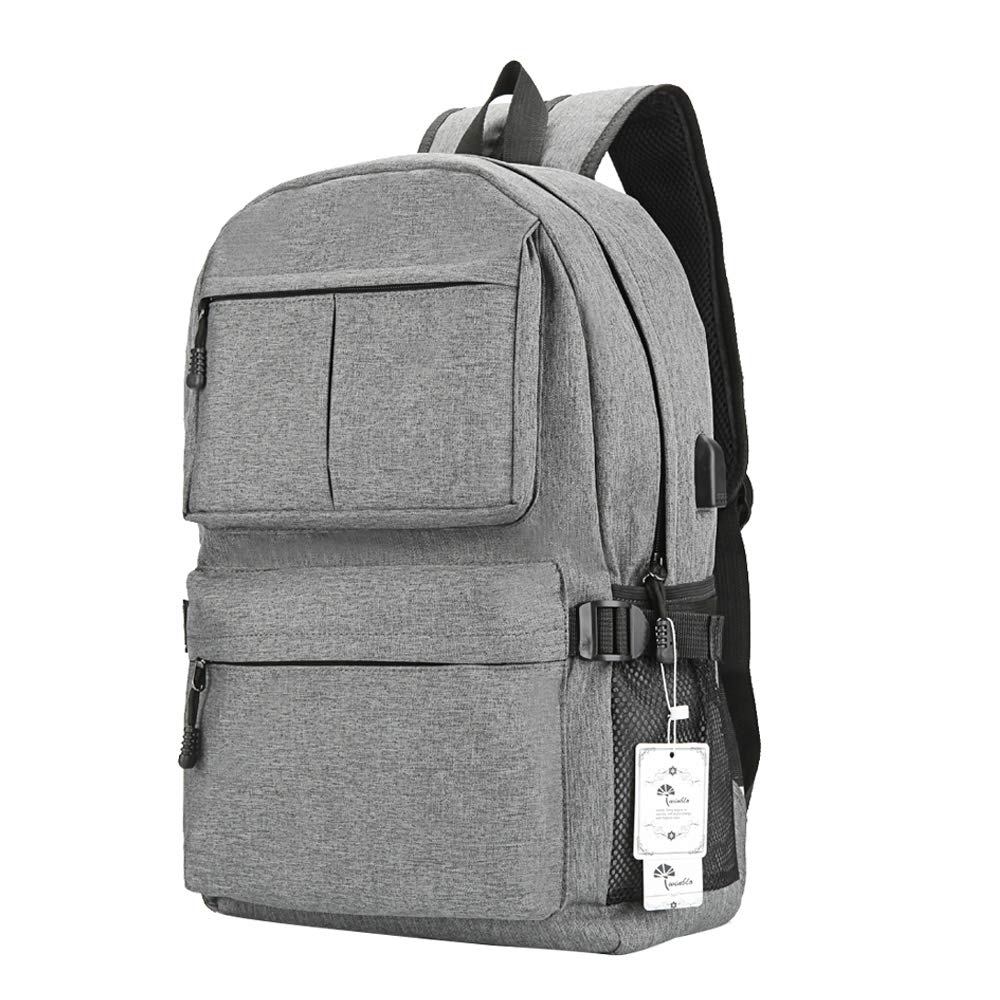 Mochila Winblo para computadora portátil con puerto de carga USB, ligera, unisex, 15.6 pulgadas, gris (E-Grey) L : Electrónica