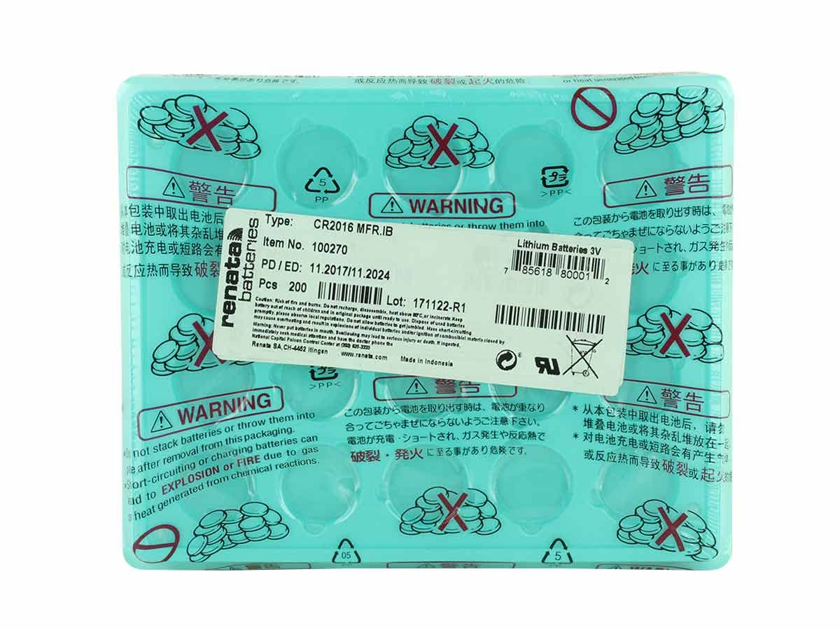 Renata CR2016 Lithium Bouton 3 V 90 mAh - Plateau 200 unités en Vrac