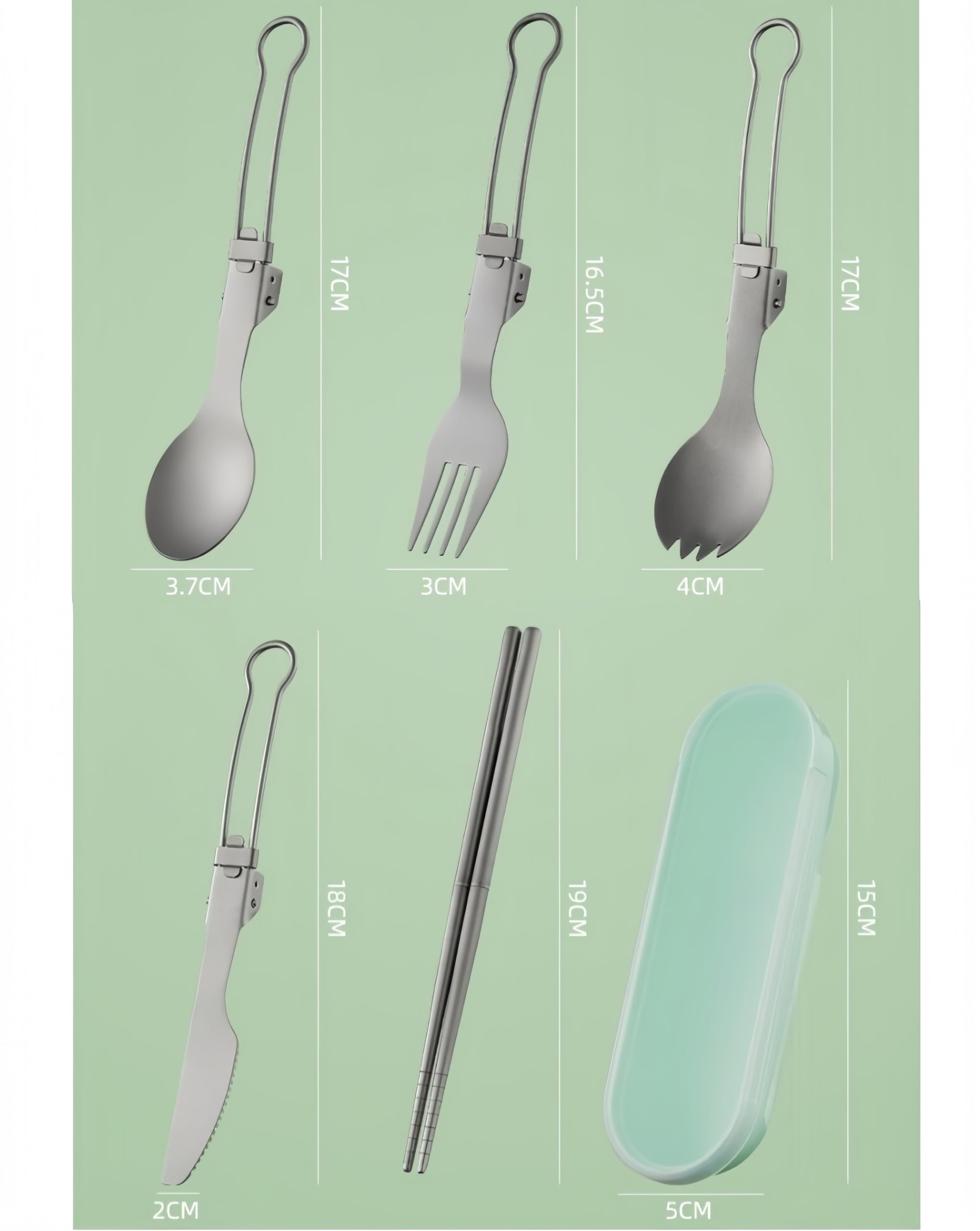 Besteck Set Faltbar Tragbar Aus Reinem Titan 4 Sets | Mahlzeiten für ein Picknick im Freien Messer Gabeln Löffel Essstäbchen