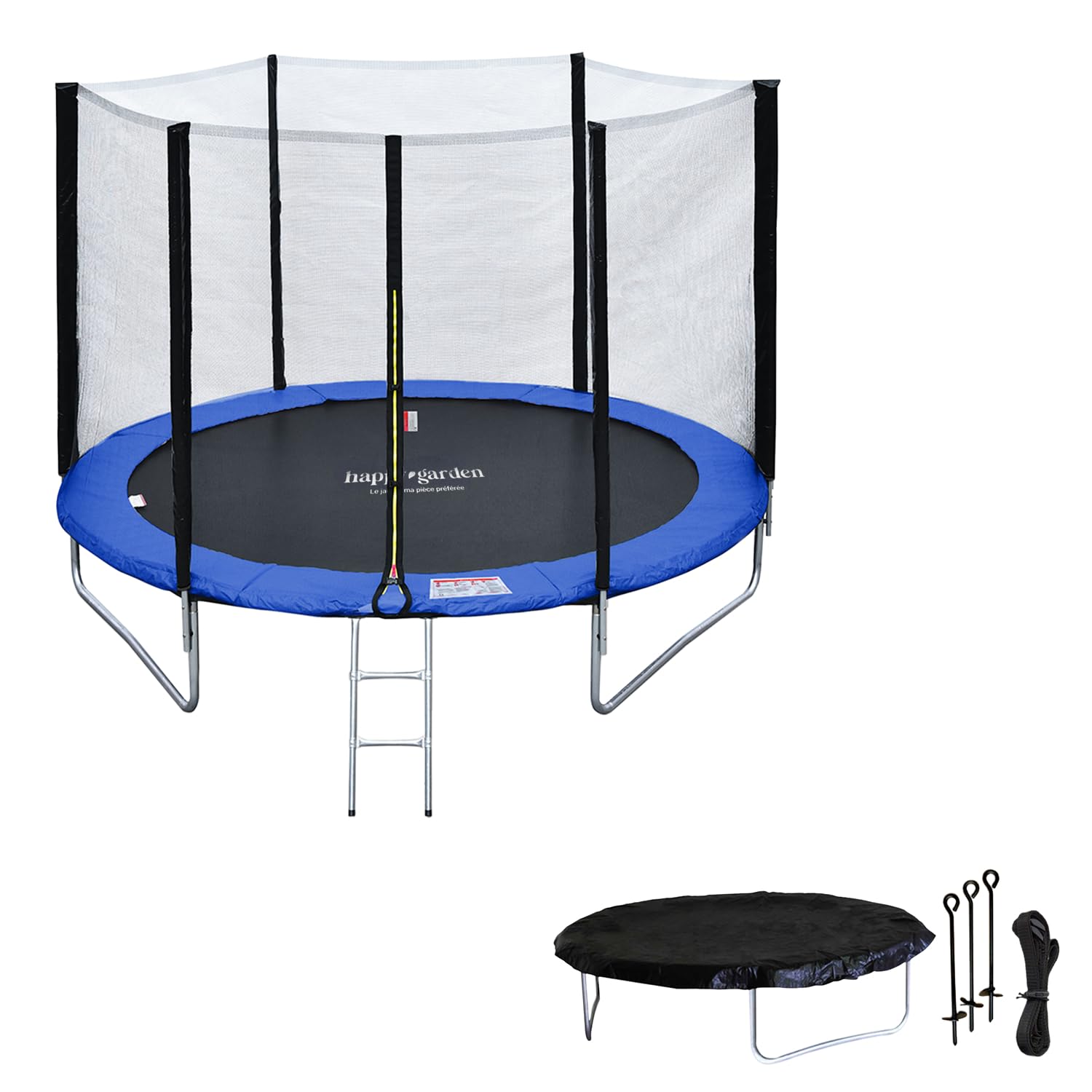 Pack Premium Trampoline de Jardin Rond pour Enfants 180cm réversible Vert/Bleu Cairns + Filet, échelle, bâche et kit d'ancrage, Montage Facile