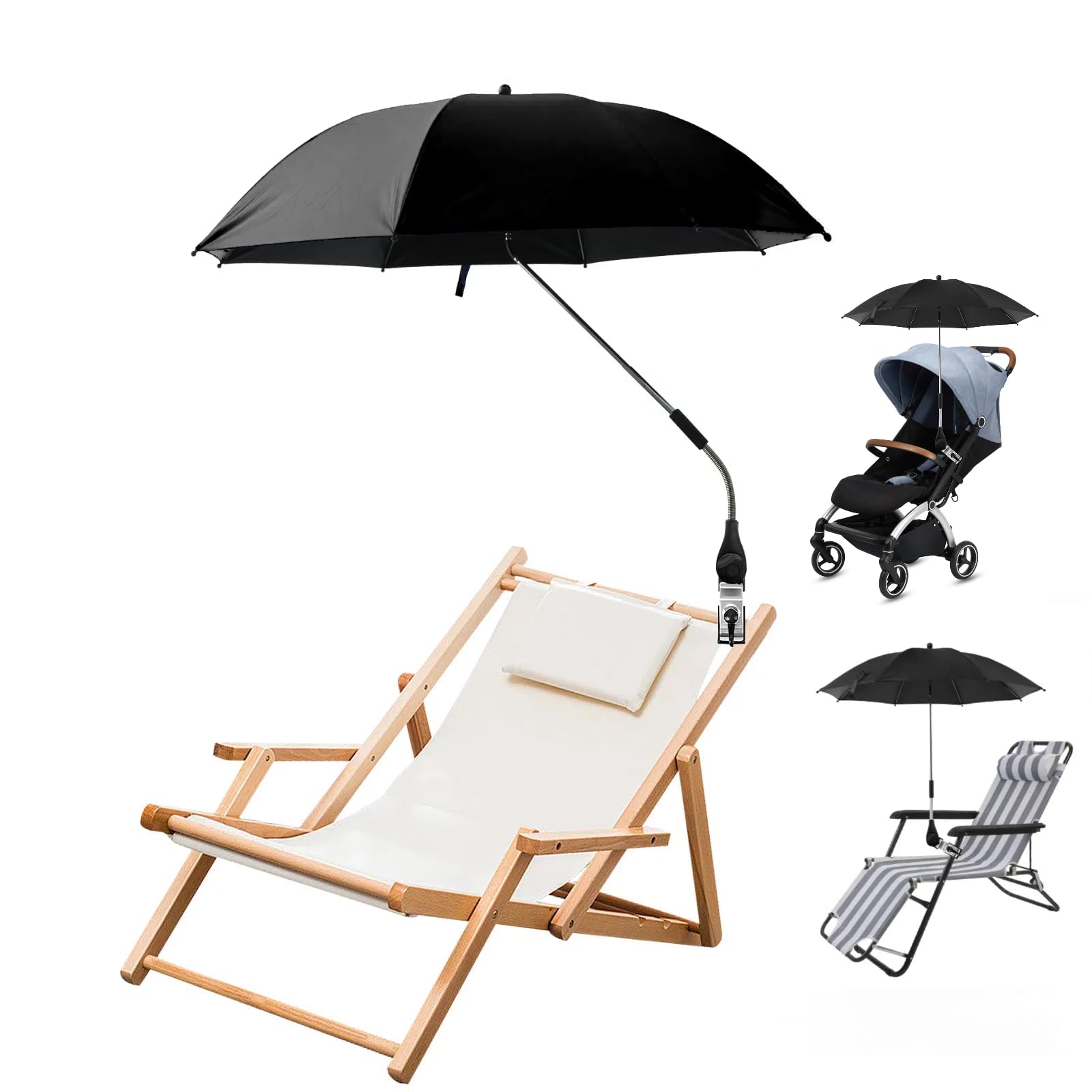 Jokapy Black-82Cm Garden Umbrella Parasol Portable,Camping Chair Umbrellas Multifunctional Clip-On Beach Umbrella With Universal Clamp 360° Adjustable,Beach Chair Parasol Umbrellas For Wheelchair (Black-82Cm)