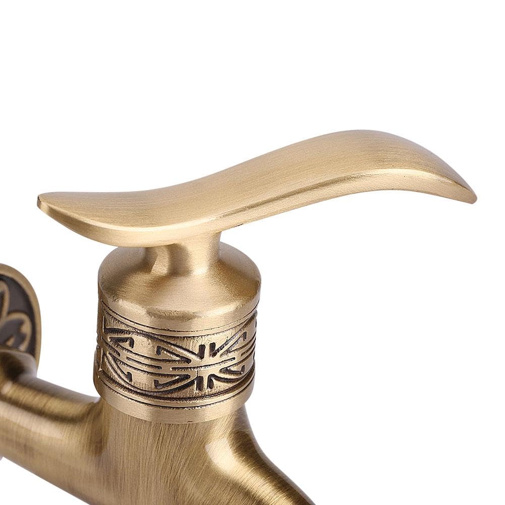 Grifo de Agua Fría Latón Antiguo Montado en Pared con Manija Palanca, Ideal para Lavadora Baño Jardín Piscina