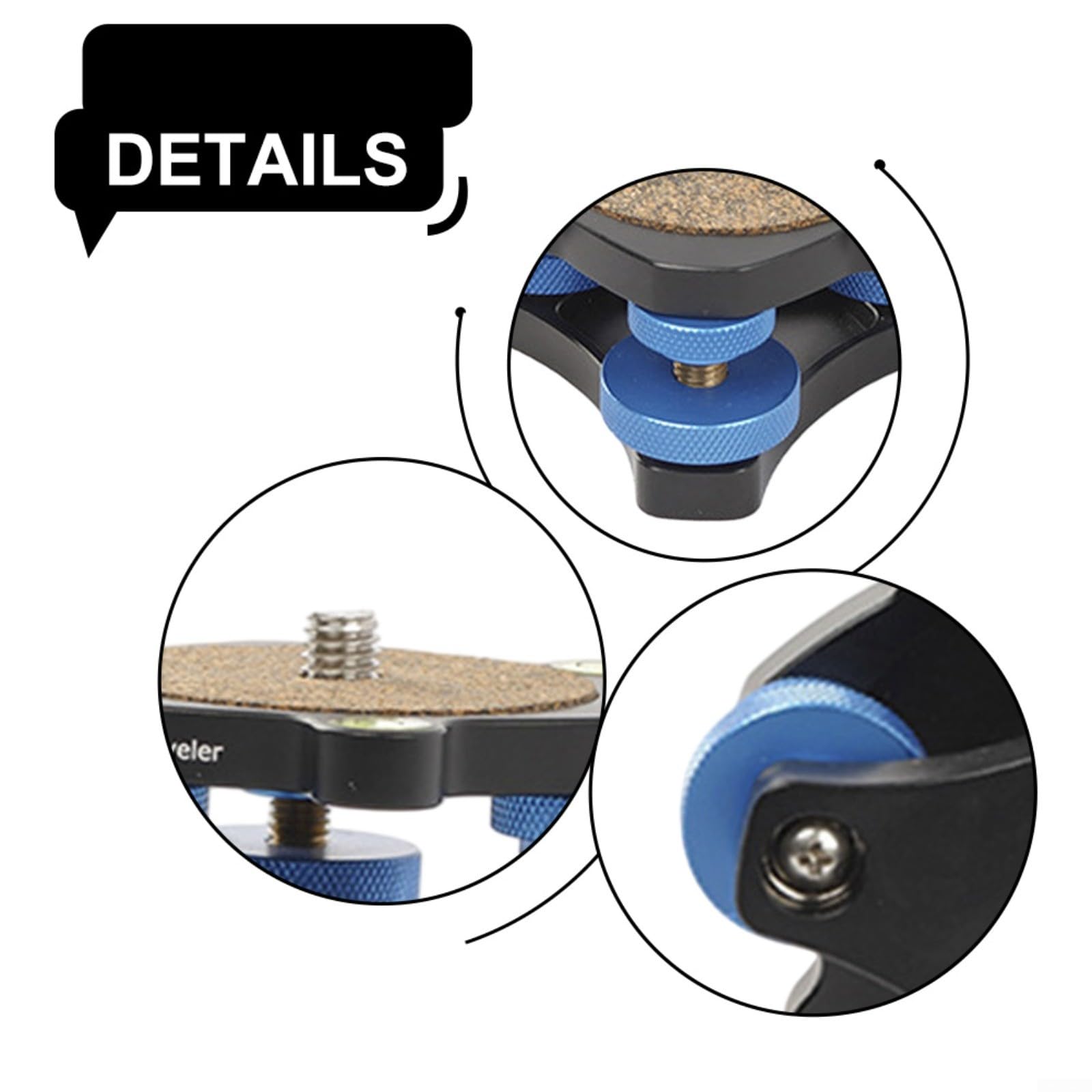 Base de nivelación de trípode ajustable de alta precisión para cámaras SLR, plataforma horizontal de aleación de aluminio, diseño compacto de 6 x 6 x 8 cm para fotografía de viaje, color negro