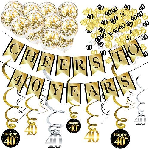 40th Birthday and Anniversary Decorations Party Pack - Pre-Strung Banner, Balloons, Swirls - 40th Birthday Decorations for Him or Her - Party Supplies and Gifts image 5