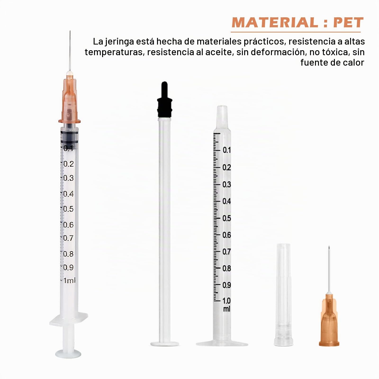 100 jeringas, Vegena 1 ml, juego de jeringas de plástico, jeringas desechables con aguja, jeringa dosificadora pequeña, jeringa líquida, sello independiente, embalaje jeringa desechable