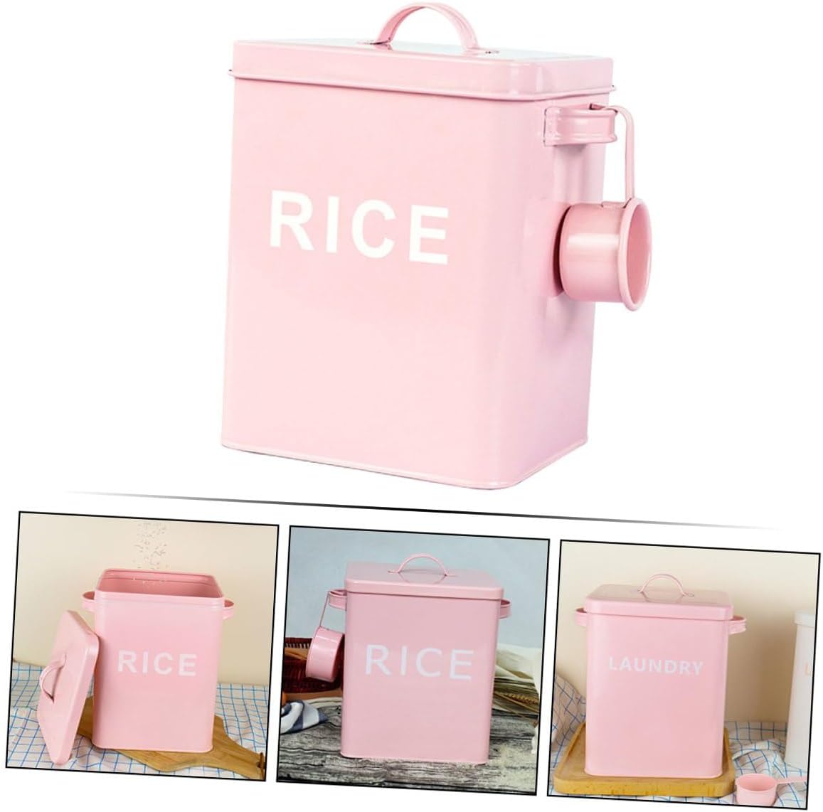 Pet Food Storage Container Airtight Sealed Steel Grain Bin with Measuring Cup Pink Moisture-proof Rice Storage for Cats and Dogs Household Use