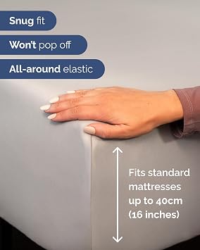 King Fitted Bed Sheet – Extra Deep Pocket – Fits Mattress up to 40cm (16) – Soft Brushed Microfiber – OEKO-TEX Certified – Shrinkage and Fade Resistant – Bottom Sheet, Light Grey Colour, 150 x 200cm