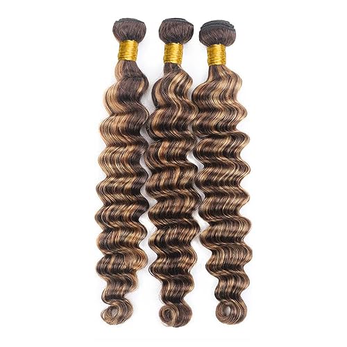 Miniatura 8 de Extensiones de cabello humano degradado con ondas profundas, 24, 26, 28 pulgadas, dos tonos rubio y marrón, extensiones de cabello humano para