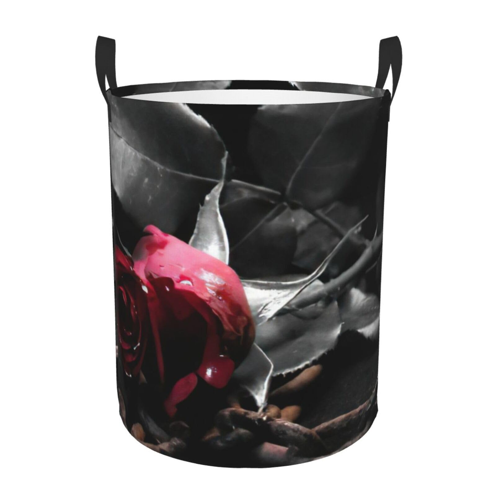 Panier a linge haut gothique style roses noires pour salle de bain
