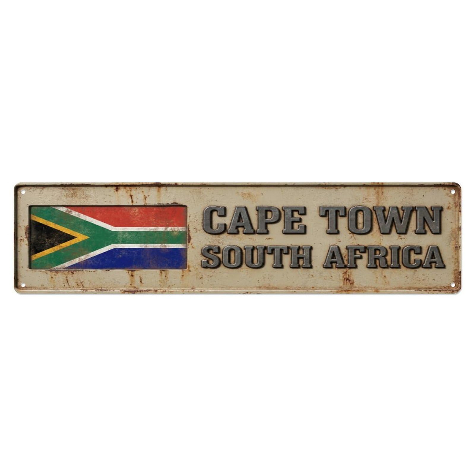 Tgrcjimh Style Metal Tin Sign Vintage Cape Town South Africa Flag Decor Rustic Travel