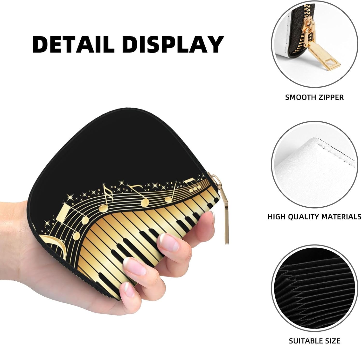 (Novel Music Note) PU Leather Card Holder Wallet Zipper Card Organizer with 12 Card Slots Compact Credit Card Case image 5