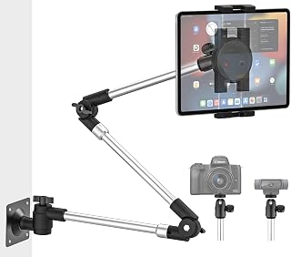 Tablet Wall Mount for iPad, Aozcu 90CM Adjustable Arm Drill Base Tablet Mount for Kitchen Cabinet Desk, Camera Holder Webcam Stand for iPad Pro 12.9 Air Mini, Galaxy Tabs, Switch, iPhone,4-13" Tablets