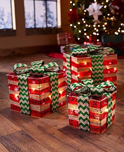 Lighted Imitation Red and Green Gift Boxes - Christmas Home Decoration