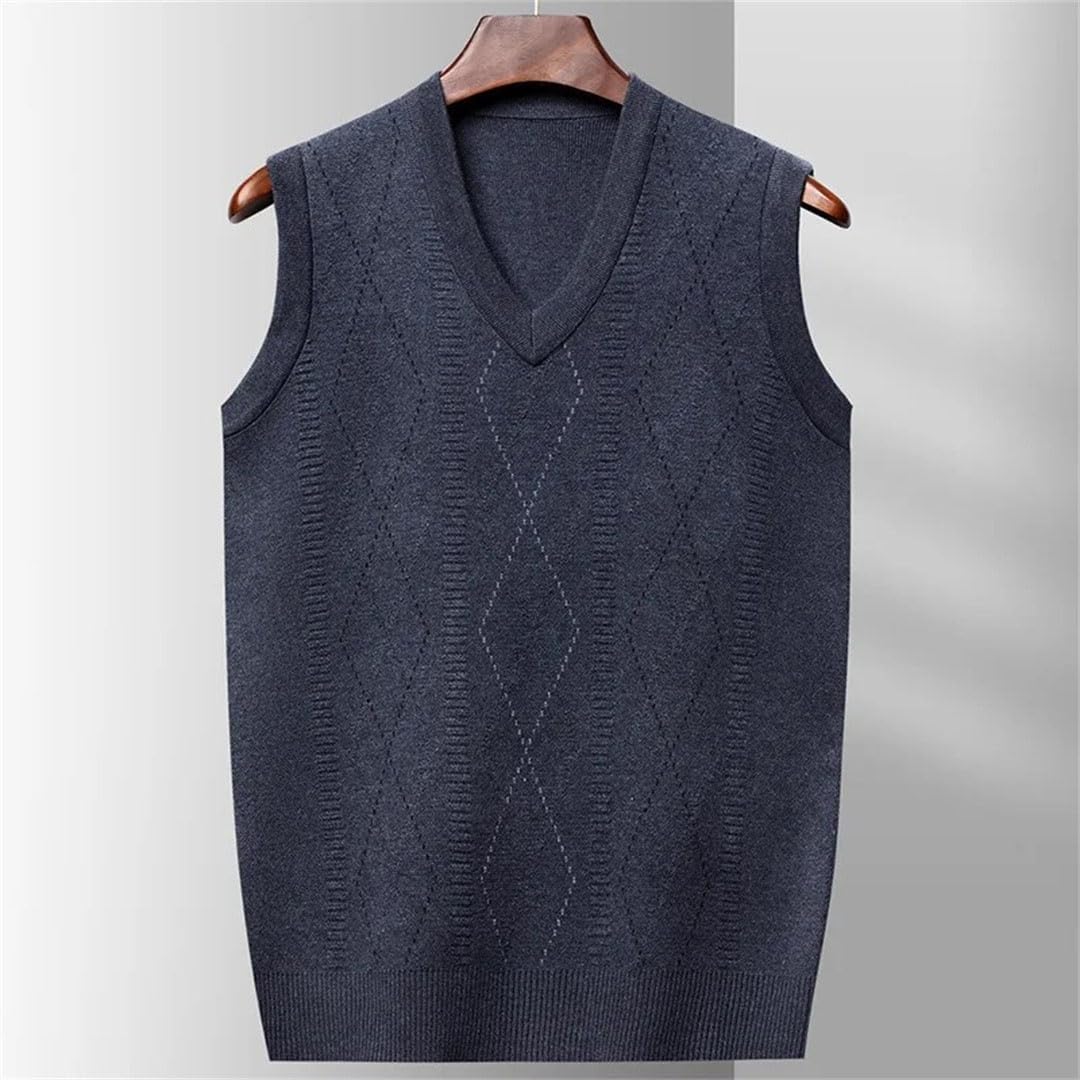 Men Sleeveless Knit Sweater Vest V Neck Fall Winter Daily Casual Pullover Waistcoat Ribbed