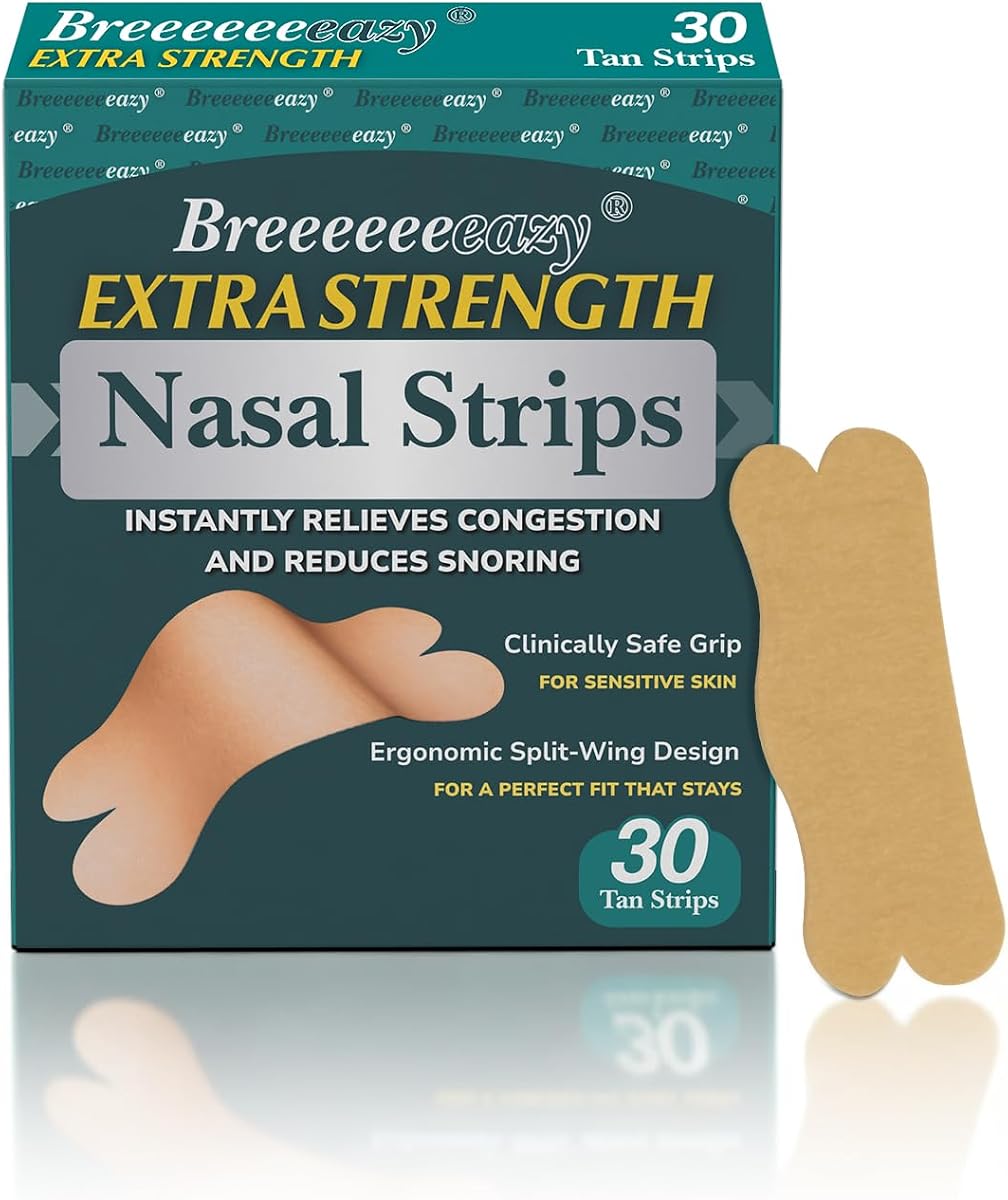 Nasal Strips for Snoring & Better Breathing, Extra Strength Nose Strips with 3 Support Bands, Anti-Slip Adhesive, Ergonomic Comfort Fit for Sleep, Sports & Congestion, 30 Pack