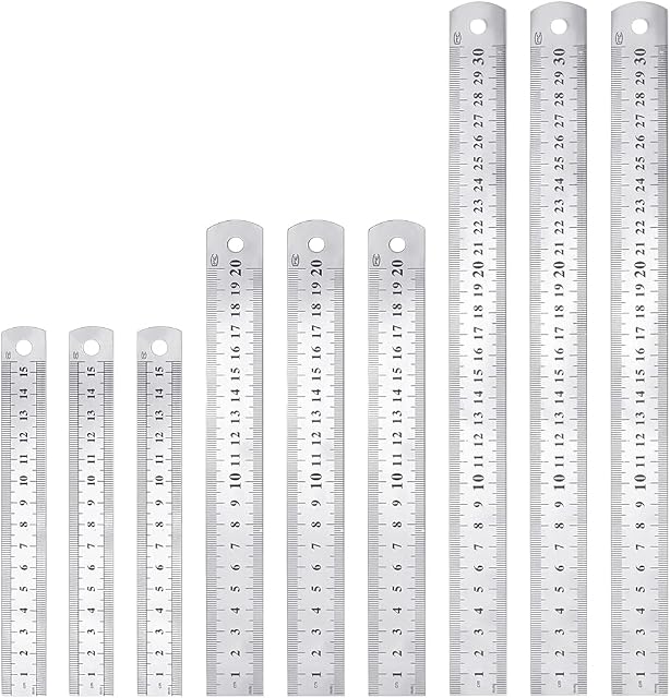 STCRERAG Stainless Steel Ruler Set Metal Rulers 9 pcs with 6/8/12inch Precision Rule Kit Double Side Metric and Imperial Precision Straight Edge,Measuring Tool for Engineering,Teaching