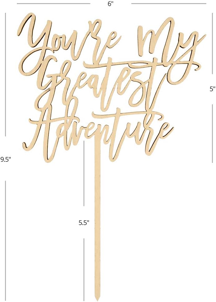 Andaz Press You're My Greatest Adventure Cake Topper, Scripted Wood Cake Topper for Wedding, Bridal Shower, Bachelorette Party, Calligraphy Rustic Chic Wedding Baby Bridal Shower Decorations