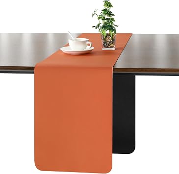 Myir JUN Table Runner Double Sided Vinyl Runner Table 55 Inch Long | Runner for Table Washable Waterproof Non-slip for Home Decorations Table Runne Black Orange,12 x 55 inch