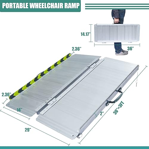 Miniatura 2 de Rampa portátil plegable antideslizante para silla de ruedas para escalones del hogar, escaleras, puertas, scooter, cortacésped, rampa para