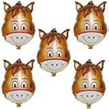 HORUIUS Horse Balloons Donkey Shaped Foil Mylar Balloon for Baby Shower Farm Animals Theme Birthday Party Supplies Decorations 5PCS