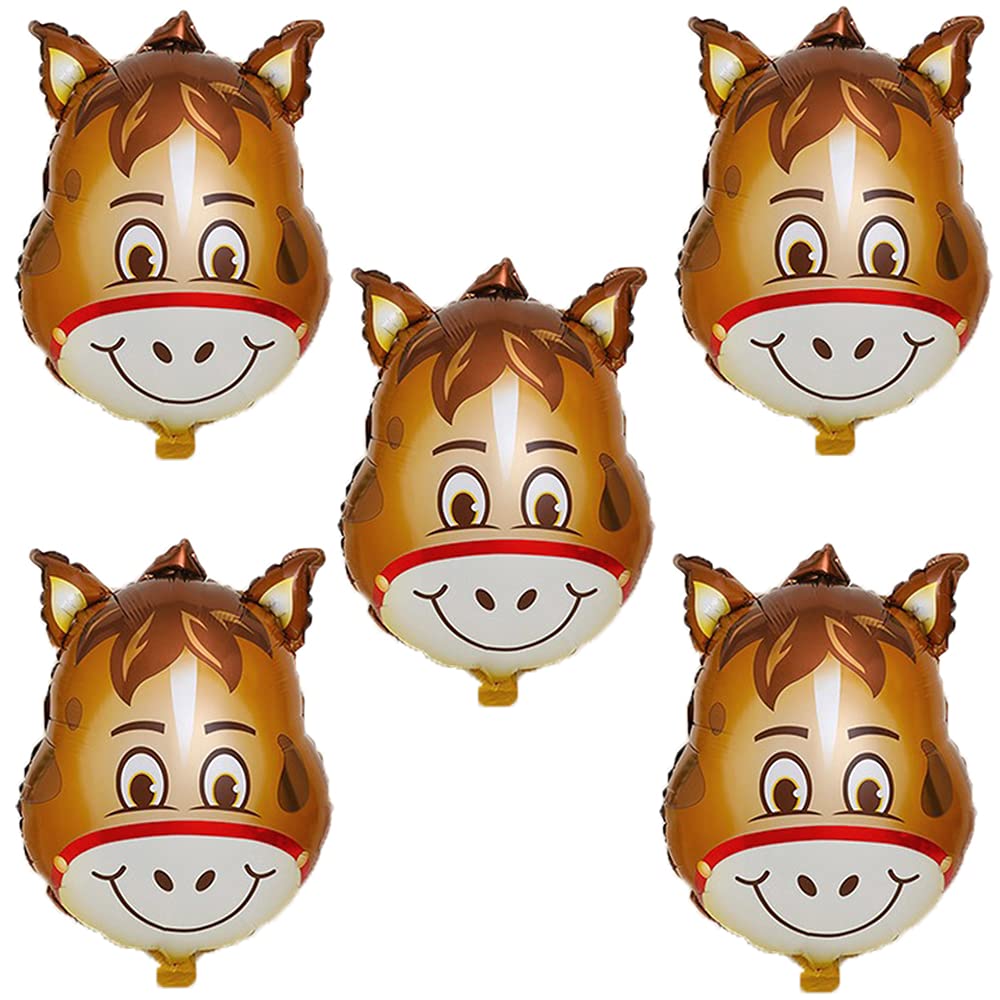 HORUIUS Horse Balloons Donkey Shaped Foil Mylar Balloon for Baby Shower Farm Animals Theme Birthday Party Supplies Decorations 5PCS