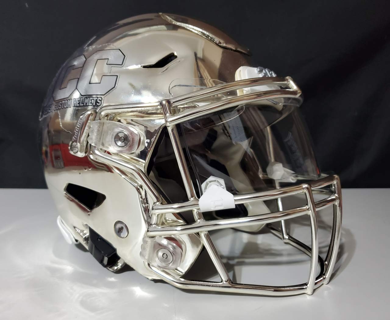 elitetek football helmet Chrome Eye-Shield Visor Star Virginia Tech Rating 0.52 score Deformable Outer Shell Absorbs impact forces at the point of contact before reaching the athletes head RFLX 2.0 Technology Greater impact absorption at a lighter weight DLTA Pod Fit System Virtually unlimited customization for personalized comfort and fit Includes EliteTek Color Football Visor -