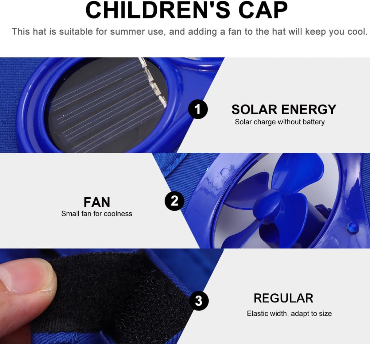 ABOOFAN 1Pc Sun Block Hat with Solar Fan Lightweight Cap for Summer Outdoor Activities Keeps Cool with Rechargeable Fan for Boys Blue