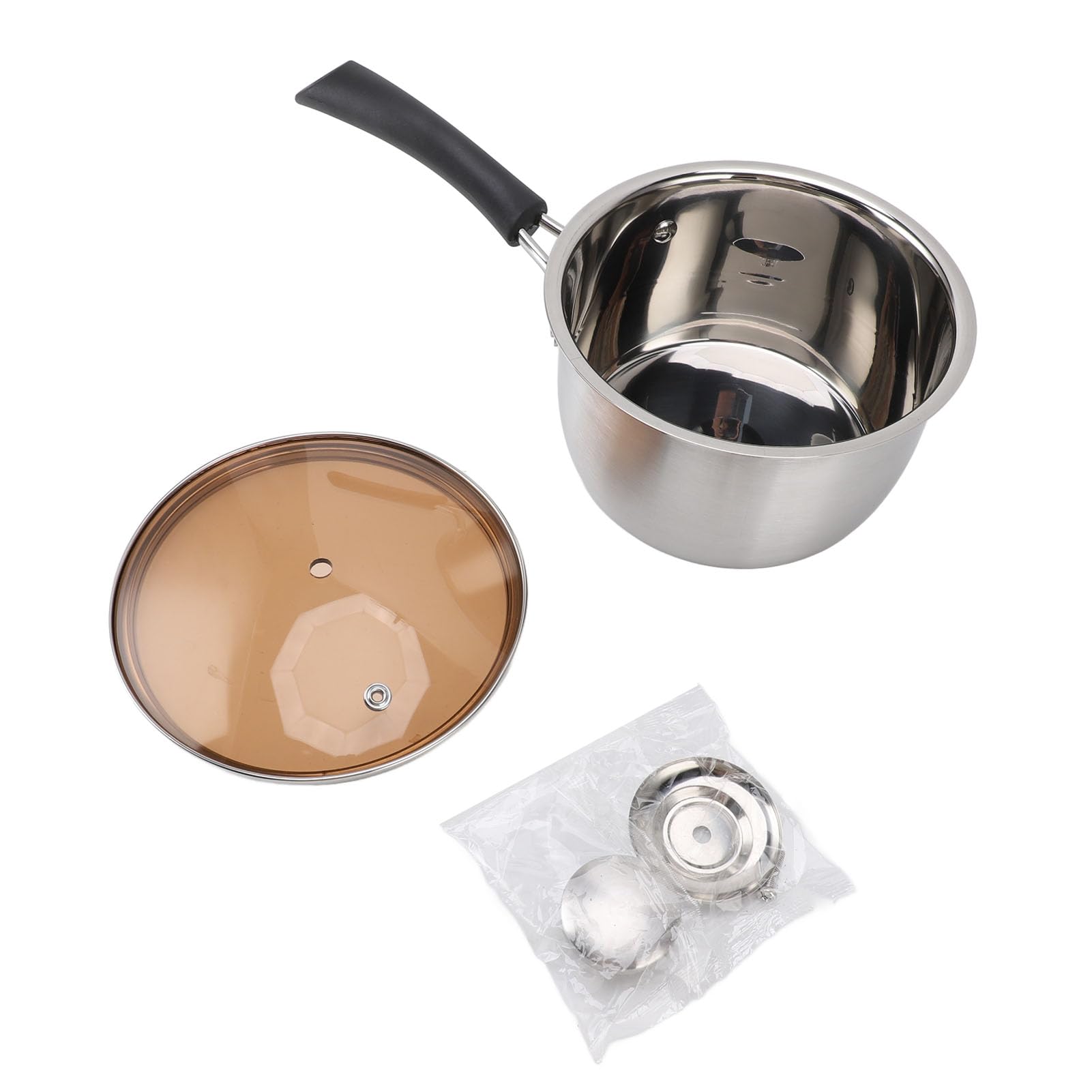 Food Grade roestvrijstalen pot met deksel, multifunctionele roestvrijstalen pan met glazen deksel, roestvrijstalen steelpan set met lange hittebestendige handgreep voor koken (16cm Food Grade roestvrijstalen pot met deksel, multifunctionele roestvrijstalen pan met glazen deksel, roestvrijstalen steelpan set met lange hittebestendige handgreep voor koken (16cm