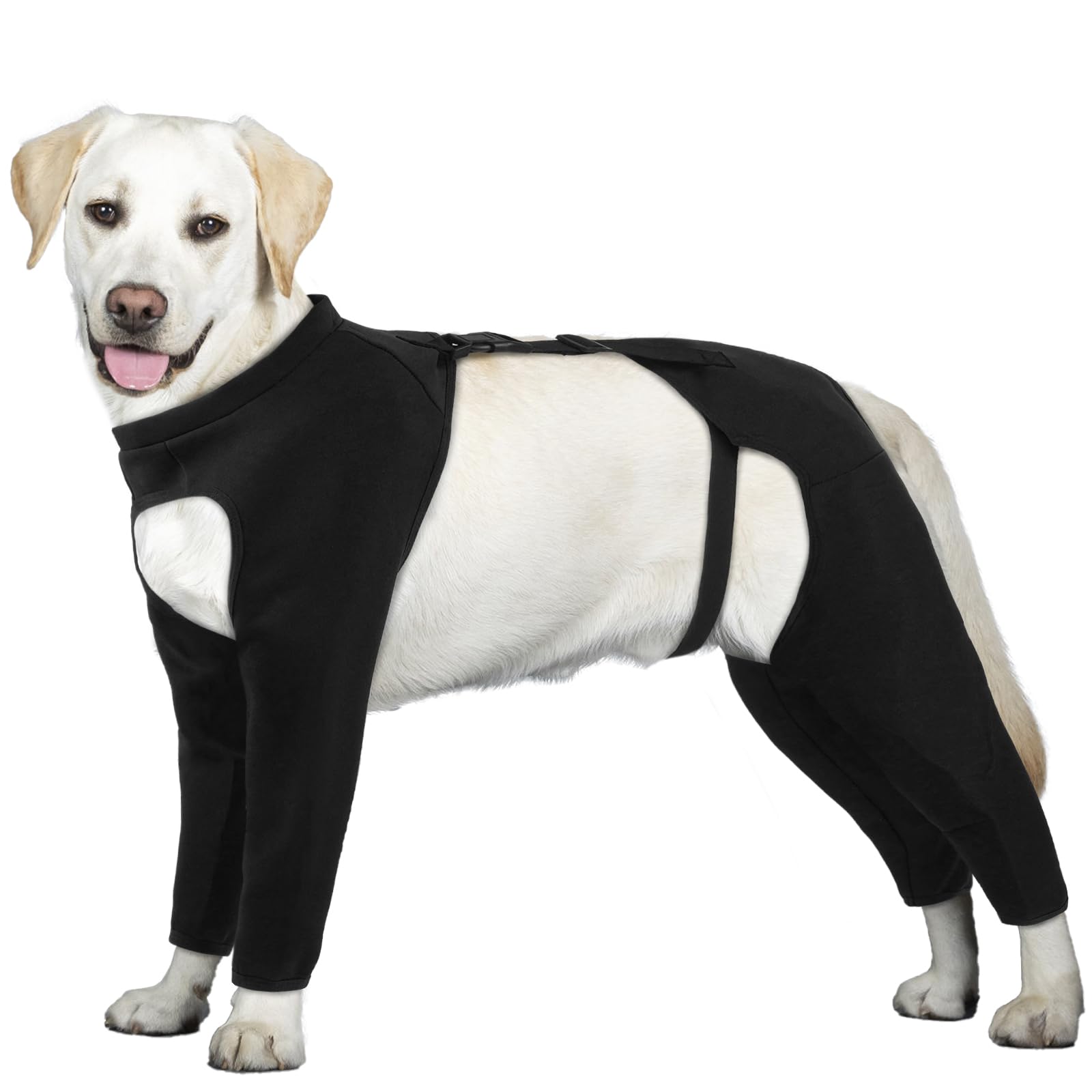 Hjyokuso Dog Leg Wound Protector for Large Dogs Black 3XL, Heavy Duty Front Leg Support Brace, Adjustable Dogs Anti-licking Sleeve, Thick Leg Surgery Scars