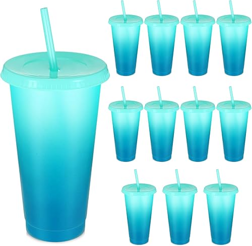 Lallisa Vasos reutilizables con tapas y pajillas, vasos de plástico de 24 onzas para adultos, botella de agua de plástico para bebidas, taza de