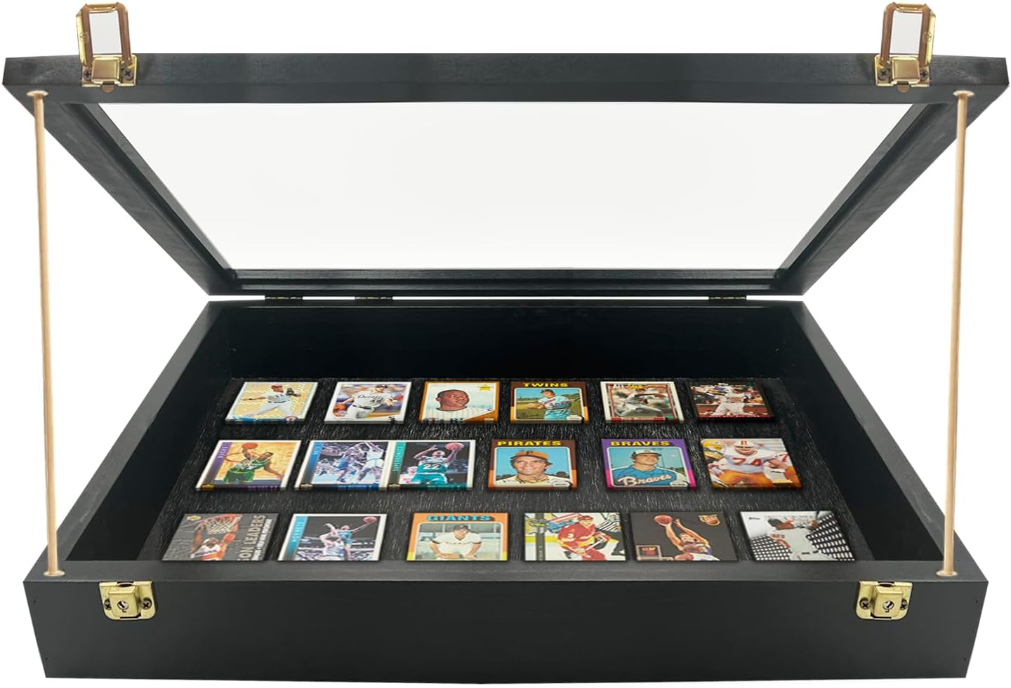 PENNZONITrade Show Display - Small Tabletop Baseball Card Display, Acrylic Case w/Wooden Dowels | Black