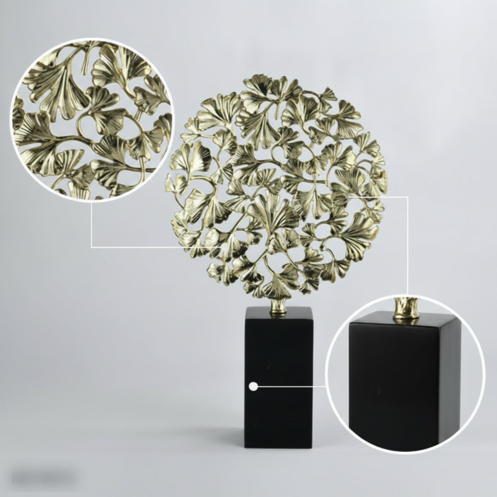 Figura Hojas Ginkgo Dorado Adorno con Base Brillante Estatua Hoja para Salón, Recibidor, Comedor, Estilo Ginkgo Grande
