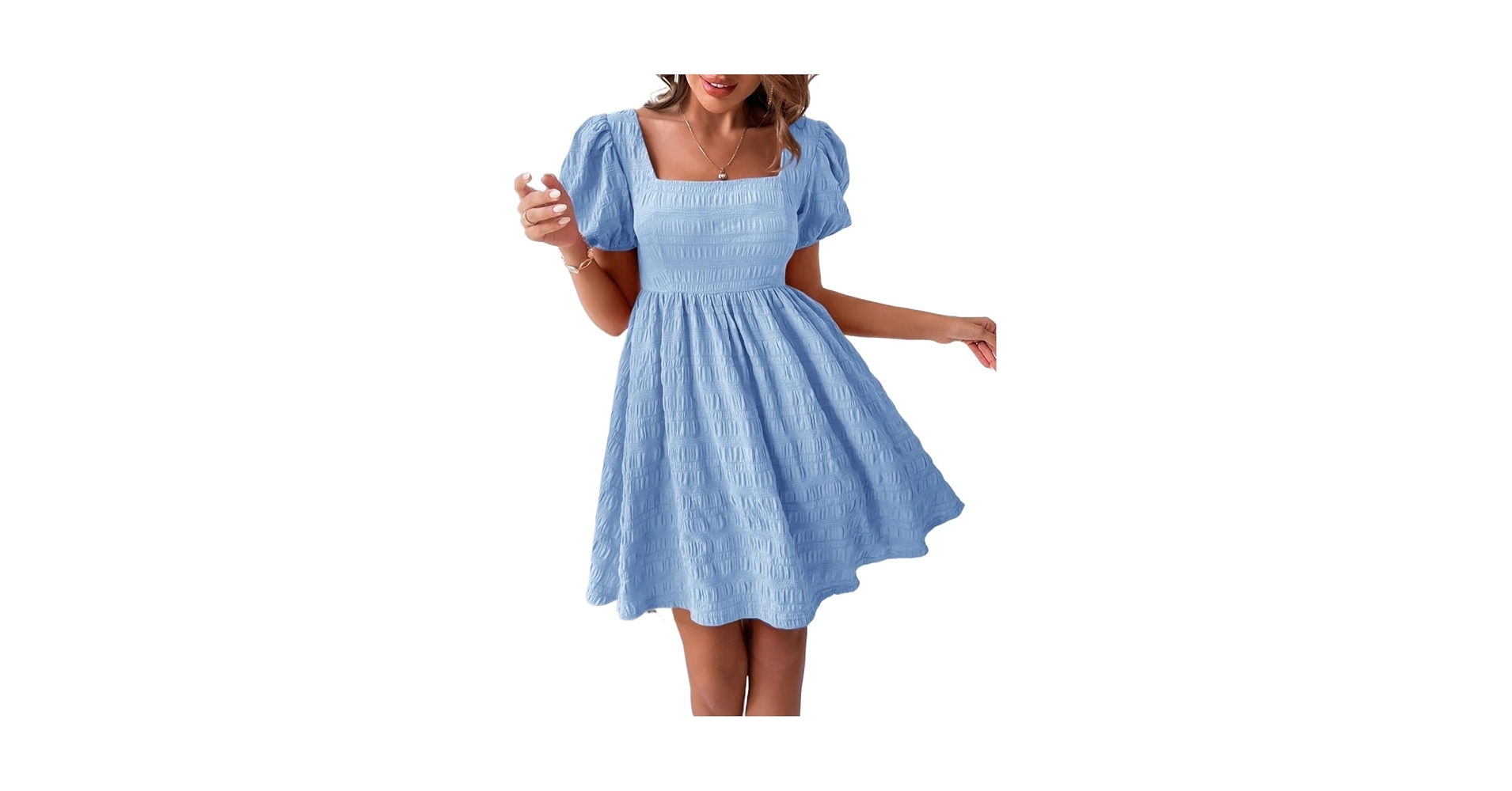 LXXWMxBH Women 2024 Summer Short Sleeve Dress Puff Sleeve