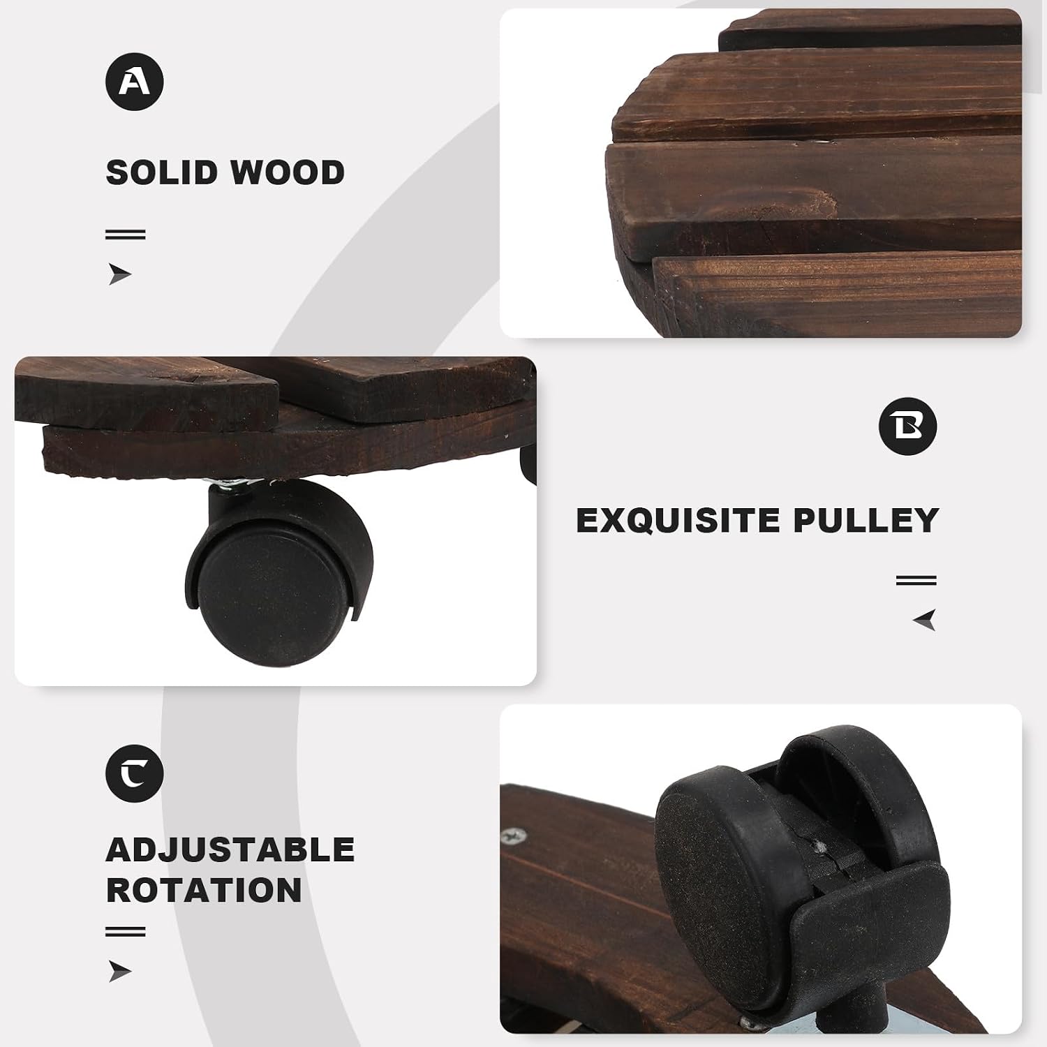 Ciieeo Wooden Plant Pot Holder Tray with Universal Wheels, 30cm Diameter Carbonized Anti-Corrosion Flowerpot Base for Indoor Outdoor Planter Mobility